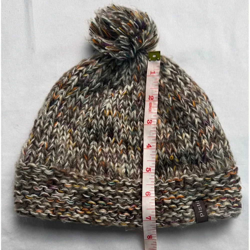 Pistil Beanie Pom Pom Knit Hat Brown Multi Color Fleece Lined Winter One Size